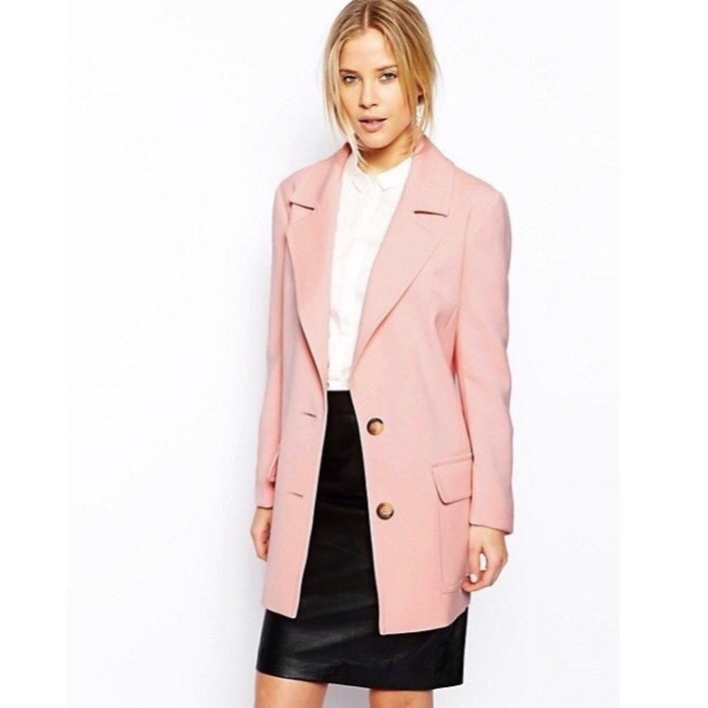 ASOS Long Line Coat w Patch Pockets Pastel Pink